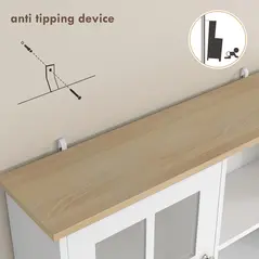 HOMCOM Freestanding Kitchen Cupboard, Storage Cabinet with Doors and Adjustable Shelves, Counter Top, Grid Glass Doors, 80L x 37W x 183H cm - White - 8