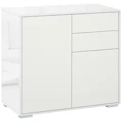 HOMCOM High Gloss Frame Sideboard, Push-Open Design with 2 Drawer for Living Room, Bedroom, 74H x 79W x 36Dcm, White - 1