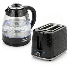 HOMCOM Kettle and Toaster Set, 1.7L 3000W Rapid Kettle with Limescale Filter, 2 Slice Toaster with 7 Browning Controls, Black - 1