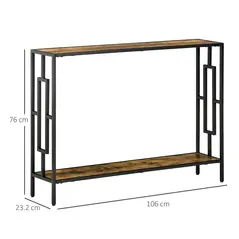 HOMCOM Industrial Console Table with Storage Shelf, Narrow Hallway Dressing Desk with Metal Frame for Living Room, Bedroom, Rustic Brown - 3