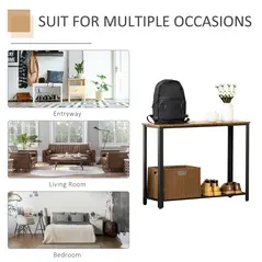 HOMCOM Industrial Console Table，Entryway Table w/Bottom Mesh Shelf Metal Frame Vintage Sofa Table for Hallway, Living Room, Rustic Brown - 6