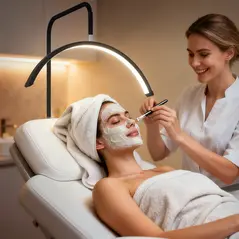 HOMCOM Half Moon Lash Light, Beauty Floor Lamp with 350° Rotatable Head, 7 Colour Temperature and Phone Holder, Dimmable Standing Lamp for Eyelash Extension, Tattoo, Nails, Skincare, Black - 2