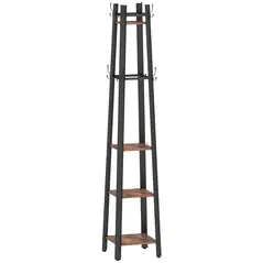 HOMCOM Industrial-Style Four Shelf Coat Stand - Brown/Black - 1