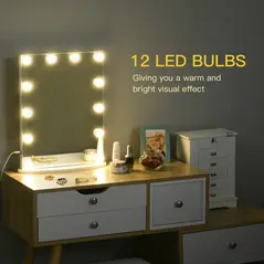 HOMCOM Hollywood Mirror with Lights for Makeup Dressing Table, Lighted Vanity Mirror with 12 Dimmable LED Bulbs and USB Plug in Power Supply, White - 4