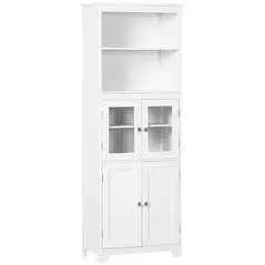 HOMCOM Freestanding Kitchen Cupboard, 4-Door Storage Cabinet with Adjustable Shelf and Glass Doors for Dining Room, Living Room, White - 1