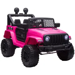 HOMCOM Kids Electric Ride On Car 12V Off Road Toy with Parental Remote Control 2 Motors Horn Lights Suspension Wheels for 3-6 Years Old Pink - 1