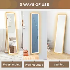 HOMCOM Full Length Mirror, with Adjustable Outer Light, Oak - 7