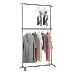 HOMCOM Heavy Duty Clothes Hanger Garment Rail Hanging Display Stand Rack w/ Wheels Adjustable - 8