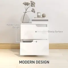 HOMCOM High Gloss Bedside Table Set of 2 - White - 4
