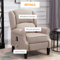 HOMCOM Heated Massage Reclining Armchair Thick Sponge Padded Linen Upholstery Metal Wood Frame Home Luxury Relaxation Beige - 7