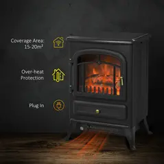 HOMCOM Freestanding Electric Fireplace Indoor Heater Glass View Log Wood Burning Effect Flame Portable Fireplace Stove 950/1850W Black - 4