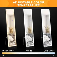 HOMCOM Full-Length Mirror, 160 x 40 cm, Wall Mounted, Freestanding Floor Mirror with LED Lights and Remote Control, Dimming & 3 Colour Modes, for Bedroom, Black - 5