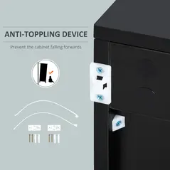 HOMCOM High Gloss Frame Sideboard, Push-Open Design with 2 Drawer for Living Room, Bedroom, 74H x 79W x 36Dcm, Light Grey and Black - 7