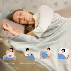 HOMCOM Heated Blanket 180 x 130cm, Electric Throw Blanket with 10 Heat Levels and 10H Timer, Machine Washable Flannel and Cotton Velvet with Overheat Protection, Grey - 7