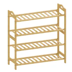 HOMCOM Freestanding Bamboo Shoe Rack, 4-Tier Shoe Shelf Stand for Hallway, Living Room, Bedroom, Natural Wood Finish - 1
