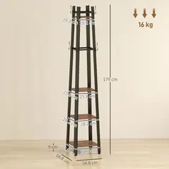 HOMCOM Industrial-Style Four Shelf Coat Stand - Brown/Black - 3