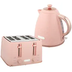 HOMCOM Kettle and Toaster Set, 1.7L 3000W Fast Boil Jug Kettle, 4 Slice Toaster with 7 Level Browning Controls, Light Pink - 1