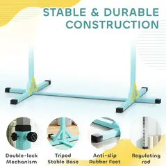 HOMCOM Height Adjustable Gymnastics Horizontal Bar for Kids, Children Junior Kip High Bar Fitness, Light Blue - 6