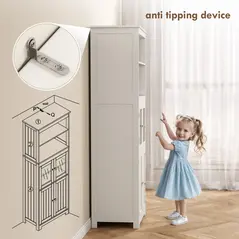 HOMCOM Freestanding Kitchen Cupboard, 4-Door Storage Cabinet with Adjustable Shelf and Glass Doors for Dining Room, Living Room, White - 7