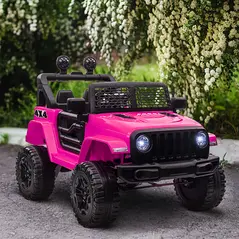HOMCOM Kids Electric Ride On Car 12V Off Road Toy with Parental Remote Control 2 Motors Horn Lights Suspension Wheels for 3-6 Years Old Pink - 2