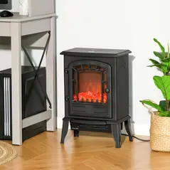 HOMCOM Free standing Electric Fireplace Stove, Fireplace Heater with Realistic Flame Effect, Overheat Safety Protection, 1000W/2000W, Black - 7