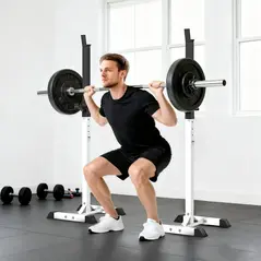 HOMCOM Heavy Duty Weight Bar Barbell Squat Stand Barbell Rack Spotter, for Home, Gym - Black - 9