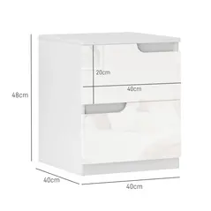 HOMCOM High Gloss Bedside Table Set of 2 - White - 3