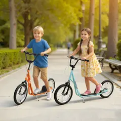 HOMCOM Kick Scooters for Kids with Adjustable Height, Anti-Slip Deck, Dual Brakes, Rubber Tyres, for Boys and Girls Aged 5+ Years Old - Blue - 2