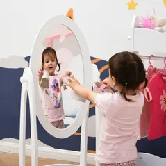 HOMCOM Free Standing Full Length Mirror, Child's Dressing Mirror with storage shelf, Children's White Bedroom Furniture 360° Rotation MDF, For 3- 8 Years Old, 40L x 30W x 104H cm - 8