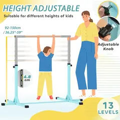 HOMCOM Height Adjustable Gymnastics Horizontal Bar for Kids, Children Junior Kip High Bar Fitness, Light Blue - 4