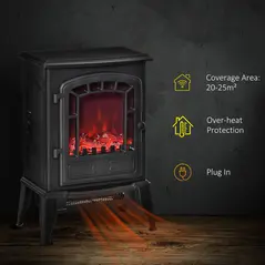 HOMCOM Free standing Electric Fireplace Stove, Fireplace Heater with Realistic Flame Effect, Overheat Safety Protection, 1000W/2000W, Black - 6