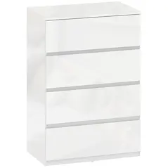 HOMCOM High Gloss Chest of Drawers, 4-Drawer Storage Cabinets, Modern Dresser for Bedroom, White - 1