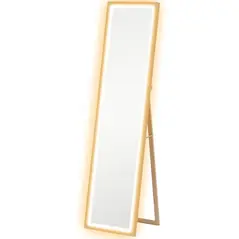 HOMCOM Full Length Mirror, with Adjustable Outer Light, Oak - 1