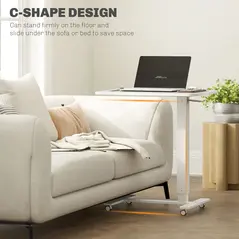 HOMCOM Height Adjustable Standing Desk, Pneumatic Sit Stand Desk for Laptop, Mobile Overbed Table with Wheels for Home Office, White - 5