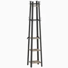 HOMCOM Industrial-Style Four Shelf Coat Stand - Grey/Black - 1