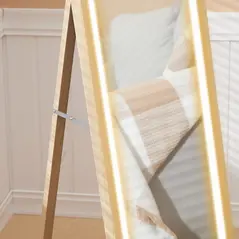 HOMCOM Full Length Mirror, with Adjustable Outer Light, Oak - 9