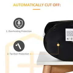 HOMCOM Freestanding Electric Fireplace Indoor Space Table Top Heater with Realistic Flame Effect, Rotatable Head, Overheating Protection, 1500W, Black - 7