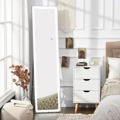 HOMCOM Full-Length Mirror, 160 x 40 cm, Wall Mounted, Freestanding Floor Mirror with LED Lights and Remote Control, Dimming & 3 Colour Modes, for Bedroom, Black - 9