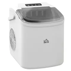 HOMCOM Ice Maker Machine Counter Top, 12Kg in 24 Hrs, 9 Cubes Ready in 6-12Mins, Portable Ice Cube Maker with Ice Scoop and Basket, White - 1
