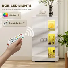 HOMCOM High Gloss Sideboard, Display Cabinet with 16-Colour RGB LED Lights and Remote Control, Modern Storage Cupboard with Glass Doors and Shelves for Living Room, Dining Room, Kitchen, White - 4