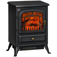 HOMCOM Freestanding Electric Fireplace Indoor Heater Glass View Log Wood Burning Effect Flame Portable Fireplace Stove 950/1850W Black - 1