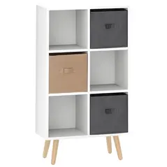 HOMCOM Freestanding 6 Cube Unit Cabinet Unit w/ 3 Fabric Drawers Handles Home Office Storage Shelves White - 1
