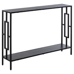 HOMCOM Industrial Console Table with Storage Shelf, Narrow Hallway Dressing Desk with Metal Frame for Living Room, Bedroom, Grey and Black - 1