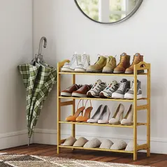 HOMCOM Freestanding Bamboo Shoe Rack, 4-Tier Shoe Shelf Stand for Hallway, Living Room, Bedroom, Natural Wood Finish - 2