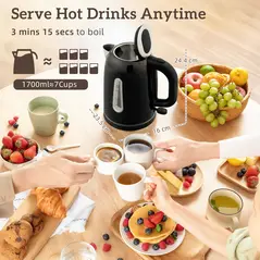 HOMCOM Kettle and Toaster Set, 1.7L 3000W Rapid Boil Jug Kettle with Otter Thermostat, Limescale Filter, 4 Slice Toaster with 7 Browning Controls, Crumb Tray, LED Strip, Black - 4