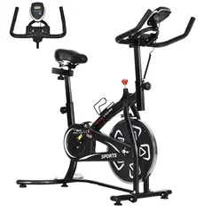 HOMCOM Indoor Stationary Exercise Bike 6kg Flywheel Fitness Cardio Workout Bke Trainer for Home Gym w/ Adjustable Resistance LCD Monitor Pad and Bottle Holder Black - 1
