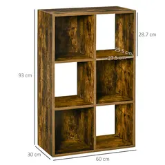 HOMCOM Industrial Style Storage Shelf, Bookcase, Bookshelf with 6 Compartments, Freestanding Shelving Unit for Living Room, Home Study, Rustic Brown - 3