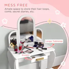 HOMCOM Kids Dressing Table Set, with Mirror and Drawer - White - 5