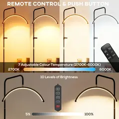 HOMCOM Half Moon Lash Light, Beauty Floor Lamp with 350° Rotatable Head, 7 Colour Temperature and Phone Holder, Dimmable Standing Lamp for Eyelash Extension, Tattoo, Nails, Skincare, Black - 5