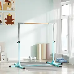 HOMCOM Height Adjustable Gymnastics Horizontal Bar for Kids, Children Junior Kip High Bar Fitness, Light Blue - 2